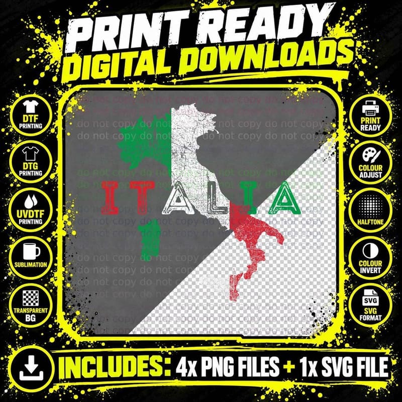 Italy Map and Flag Souvenir - Distressed Italia T-Shirt Png SVG Digital Bundle