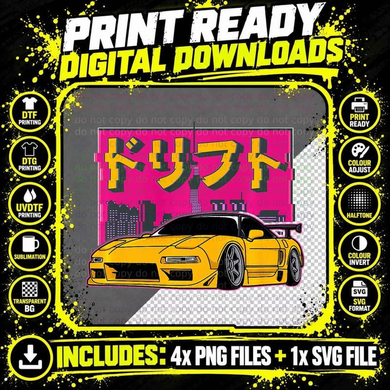 JDM Japan Motorsport Tuning Car 90s Png SVG Digital Bundle