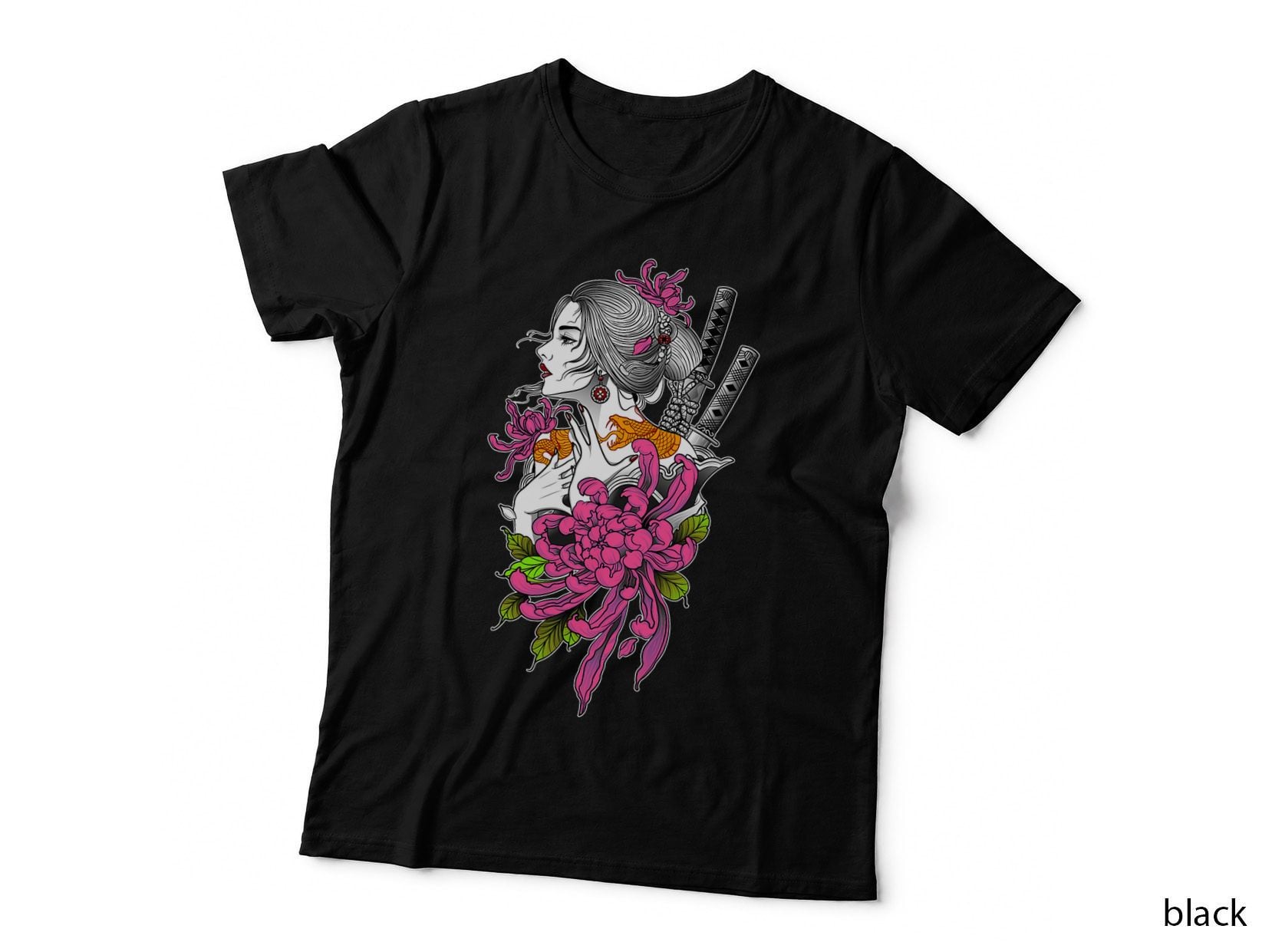 Japan Samurai Geisha Vintage Sakura Blossom Cherry Scenery T-Shirt