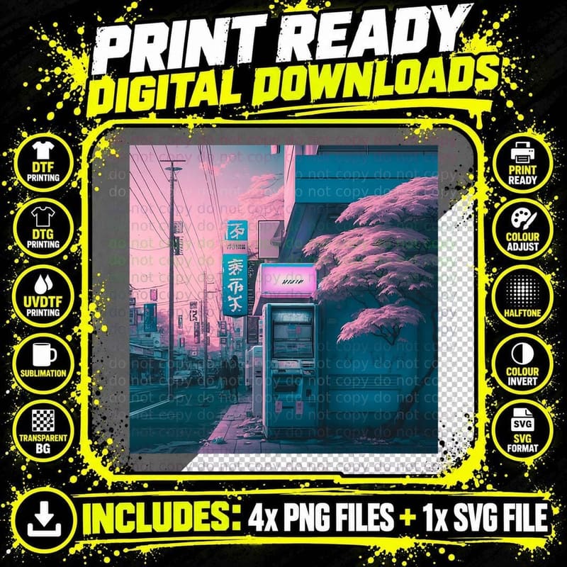 Japanese Aesthetic Streetwear Vaporwave Retro Lofi Png SVG Digital Bundle