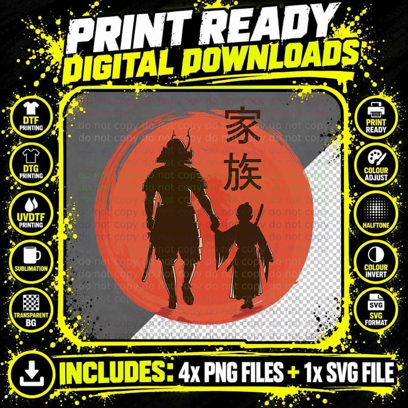 Japanese Culture Vintage Katana Sword Samurai Clan Png SVG Digital Bundle