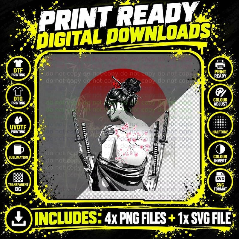 Japanese Samurai Culture Scenery Vintage Sakura Cherry Png SVG Digital Bundle
