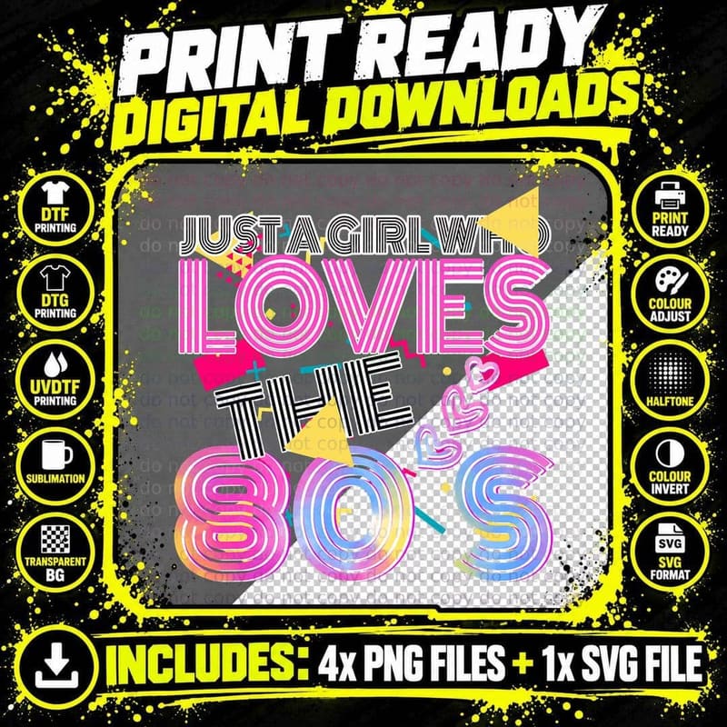 Just a Girl Who Loves 80s Vaporwave 1980s Fashion T-Shirt Png SVG Digital Bundle
