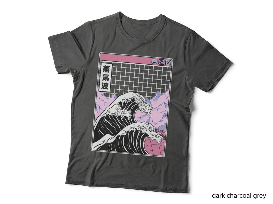 Kanagawa Wave Japan Digital Grid Landscape Retro Vaporwave T-Shirt