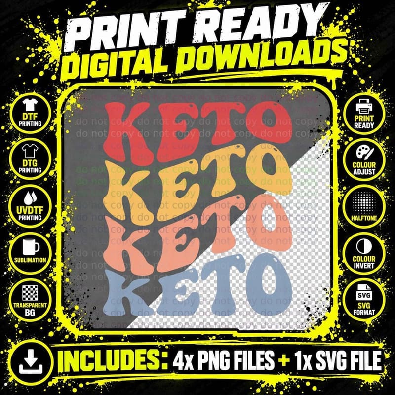 Keto Groovy Diet Ketogenic Diet Keto Graphic T-Shirt Png SVG Digital Bundle