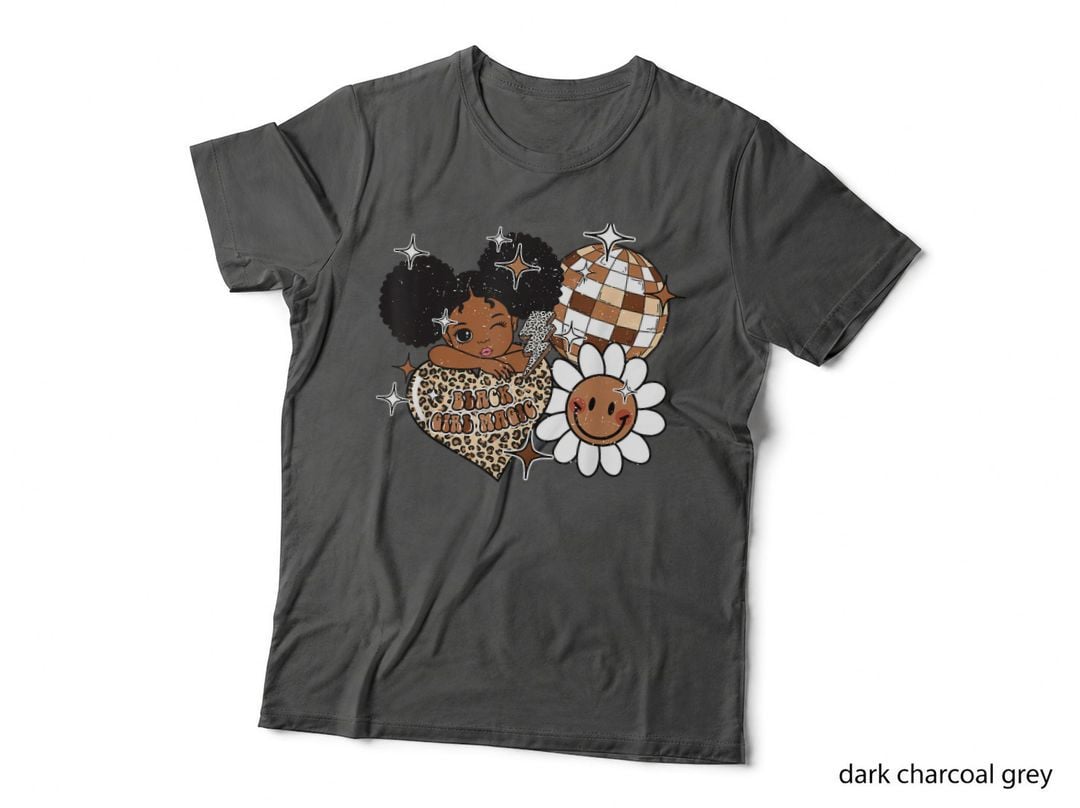 Kids Black Girl Magic Melanin History Girls Afro Puffs Retro T-Shirt