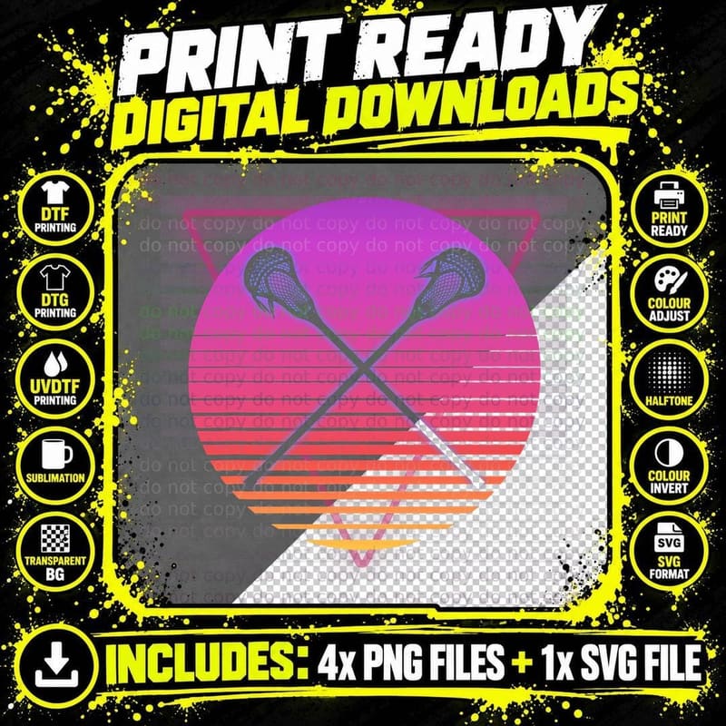 Lacrosse Stick Retro Vaporwave Vintage 70s 80s 90s Gift Png SVG Digital Bundle