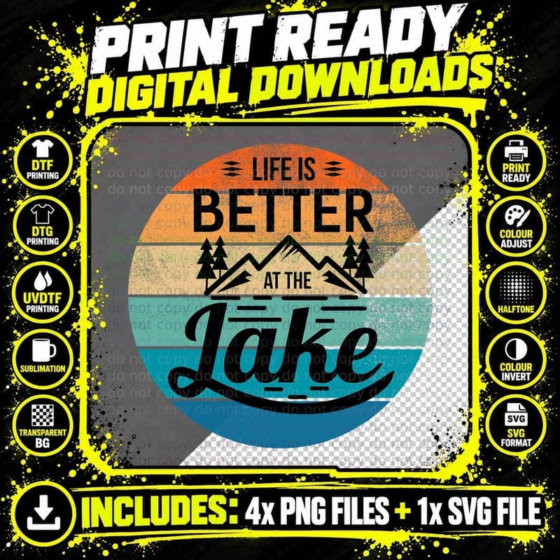 Lake Tee, Vintage, Life Is Better Vacation Nature Png SVG Digital Bundle