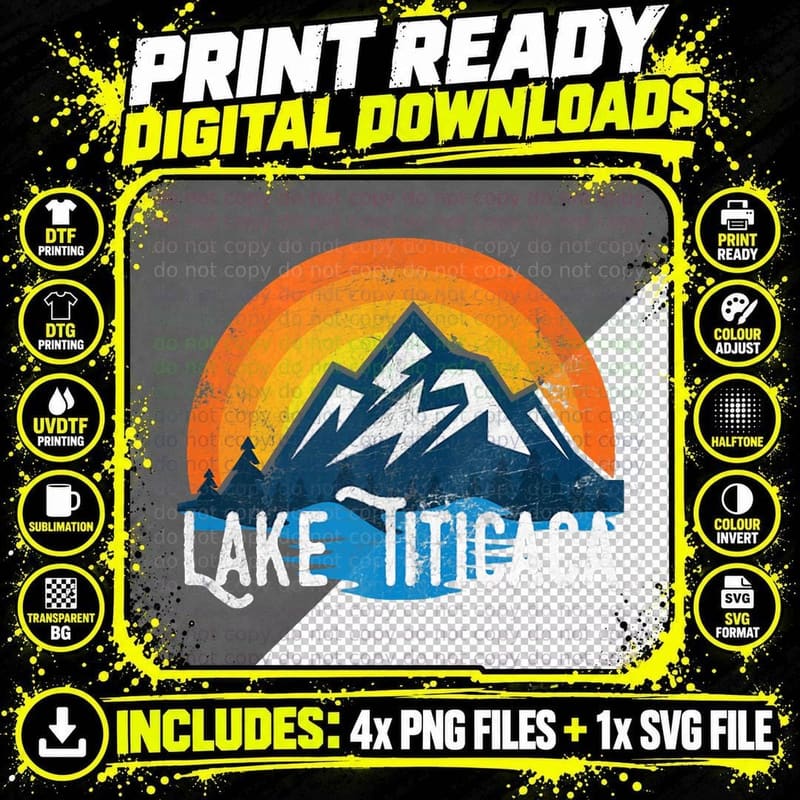 Lake Titicaca Distressed Bolivia Peru Travel Wanderlust Png SVG Digital Bundle