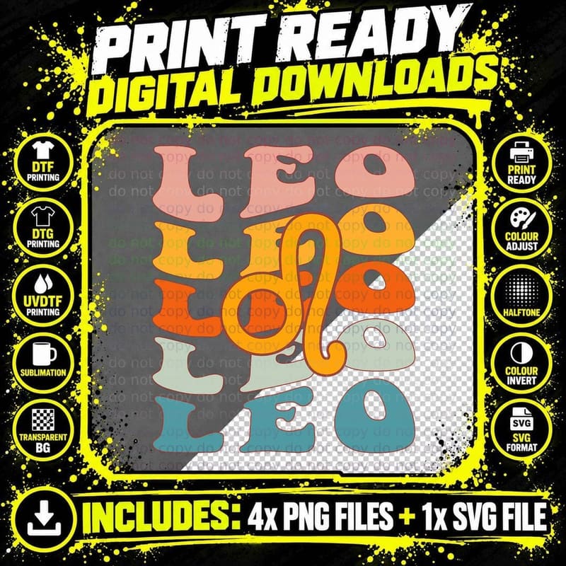 Leo Groovy Zodiac Sign July August Birthday T-Shirt Png SVG Digital Bundle