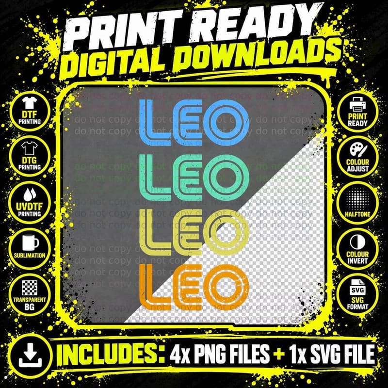 Leo Vintage Retro Zodiac Sign Constellation & Astrology Png SVG Digital Bundle