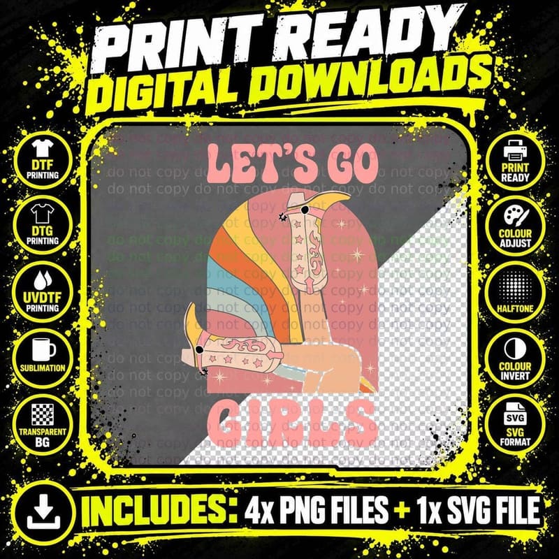 Let's Go Girls Retro Cowgirls Bride Bridesmaid Png SVG Digital Bundle