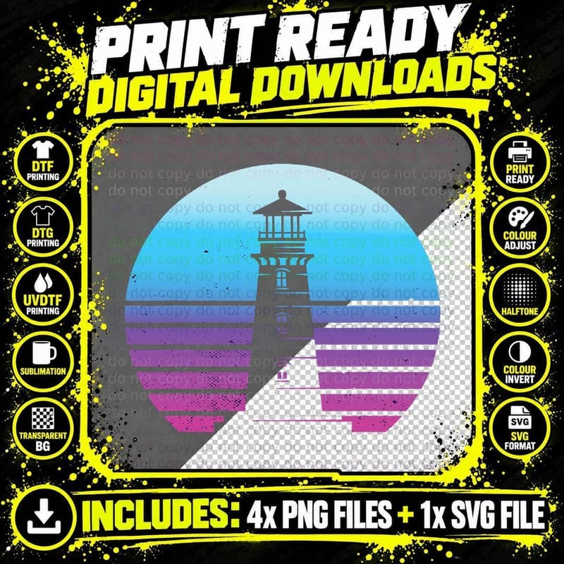 Lighthouse Retro Vintage Seaside Living Sailing Beach Png SVG Digital Bundle