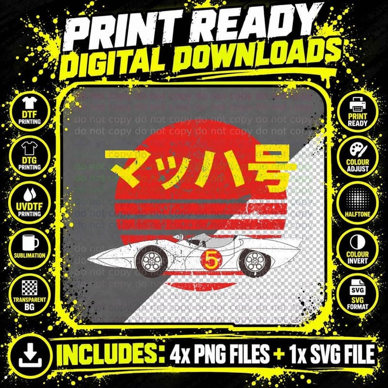 Mach 5 - Speed Retro T-Shirt Png SVG Digital Bundle