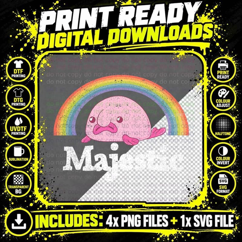 Majestic Blobfish Cute Sea Ocean Creatures Vintage Blob Png SVG Digital Bundle