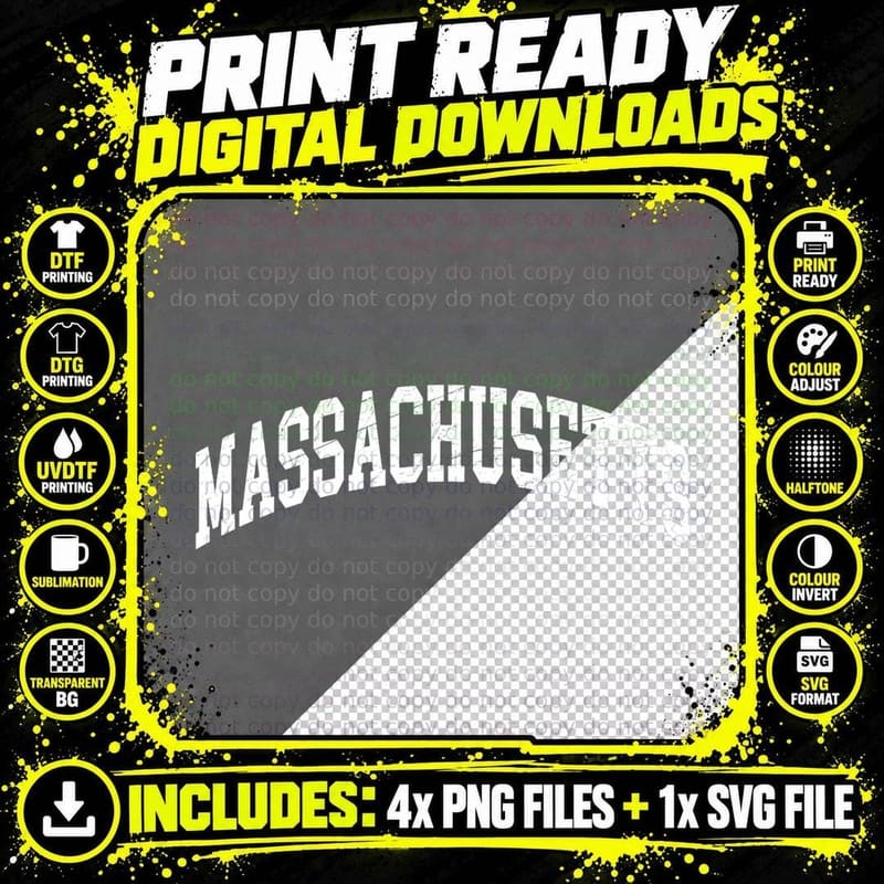 Massachusetts - MA - Vintage Worn Design - Classic Png SVG Digital Bundle