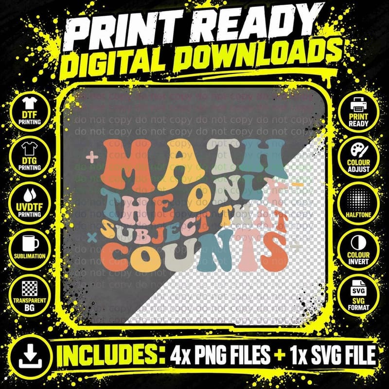 Math the Only Subject That Counts Mathematics Groovy Png SVG Digital Bundle