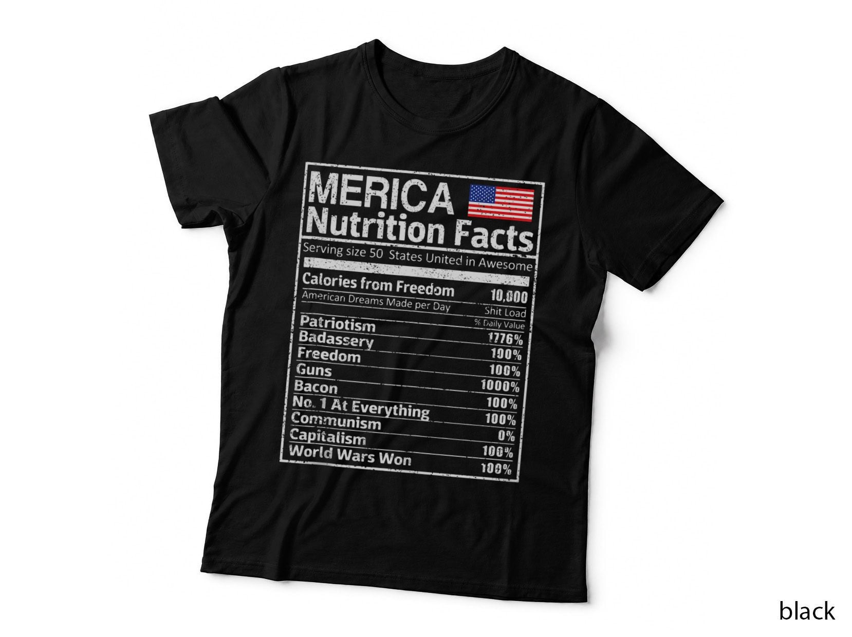 Merica Nutrition Facts Patriotic America Flag Vintage, Retro T-Shirt