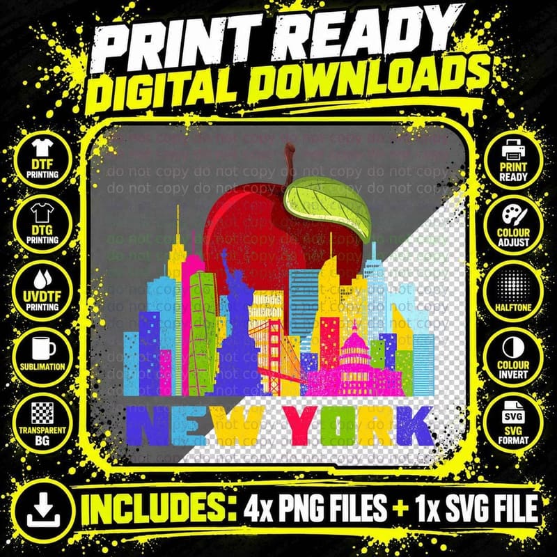 New York the Big Apple Vintage Tee NY City Family Png SVG Digital Bundle