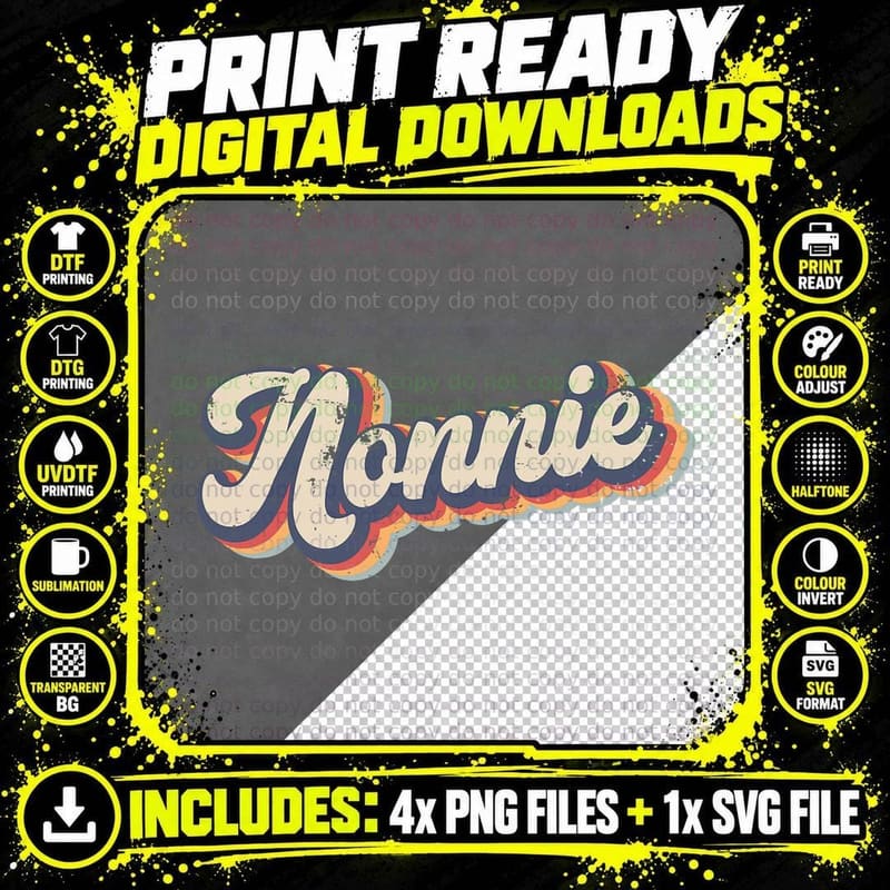 Nonnie Vintage Rainbow T-Shirt Png SVG Digital Bundle