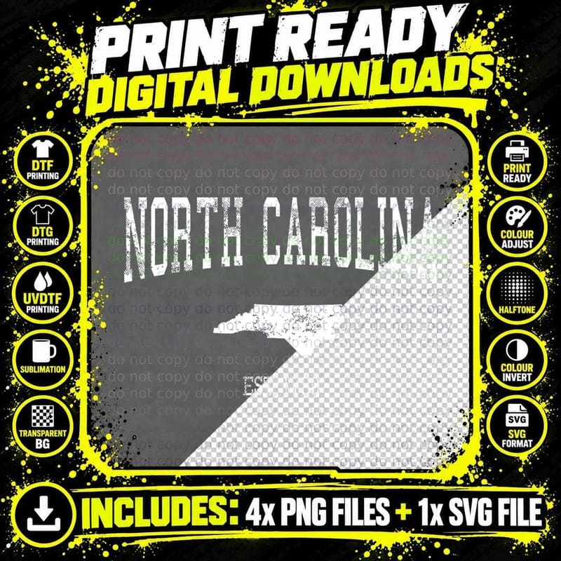 North Carolina T-Shirt Vintage Sports Design NC T-Shirt Png SVG Digital Bundle