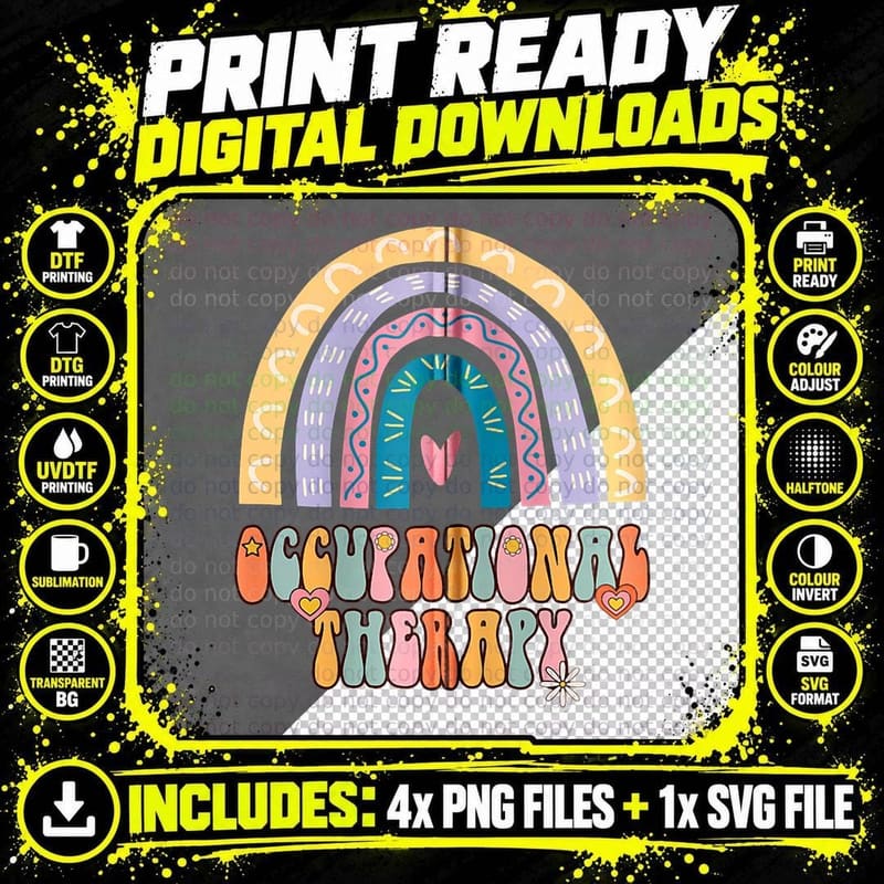 Occupational Rapy Groovy Rainbow Cute T-Shirt Png SVG Digital Bundle