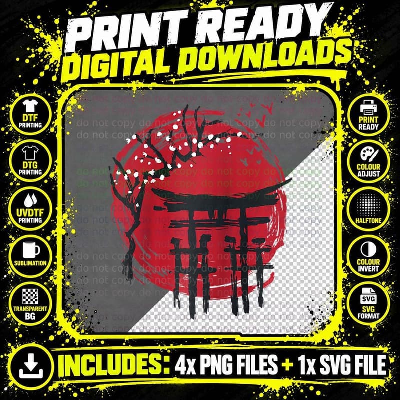 Official Japanese Arch Drawing Asian Retro Cool Japan Png SVG Digital Bundle
