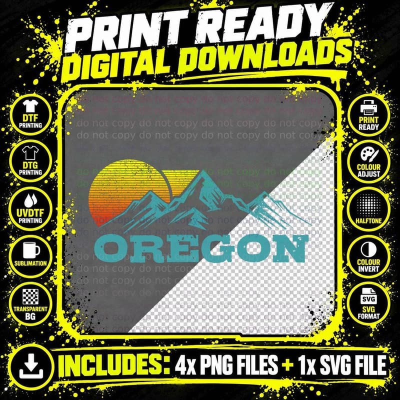 Oregon Vintage Mountains Sunset Souvenir Gift T-Shirt Png SVG Digital Bundle