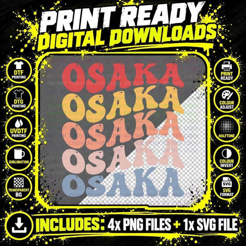 Osaka Japan Groovy T-Shirt Png SVG Digital Bundle