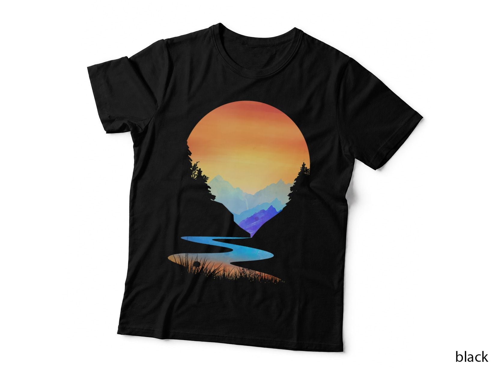 Outdoor Sunset Vintage Style Mountains Sun Nature, Retro T-Shirt