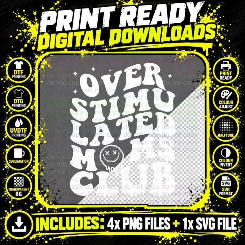 Overstimulated Moms Club Saying Groovy Women Pullover Png SVG Digital Bundle