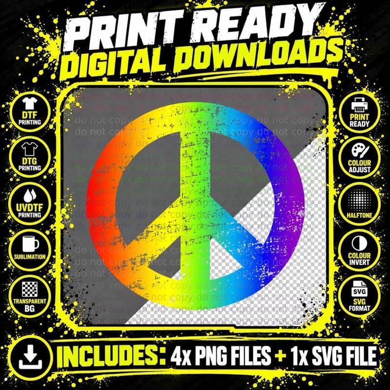 Peace Sign Groovy Tie Dye Hoodies, Throwback Png SVG Digital Bundle