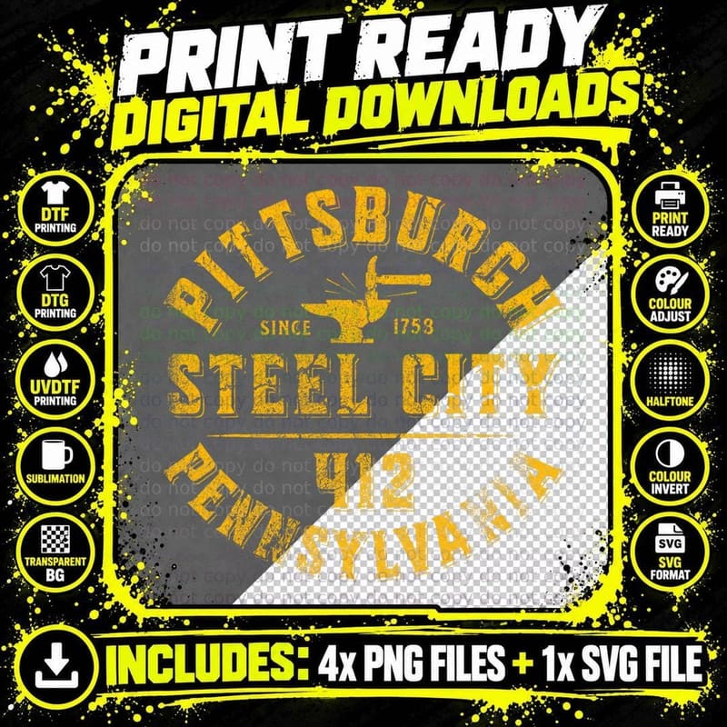 Pittsburgh Pennsylvania Steel City Home 412 Vintage Png SVG Digital Bundle