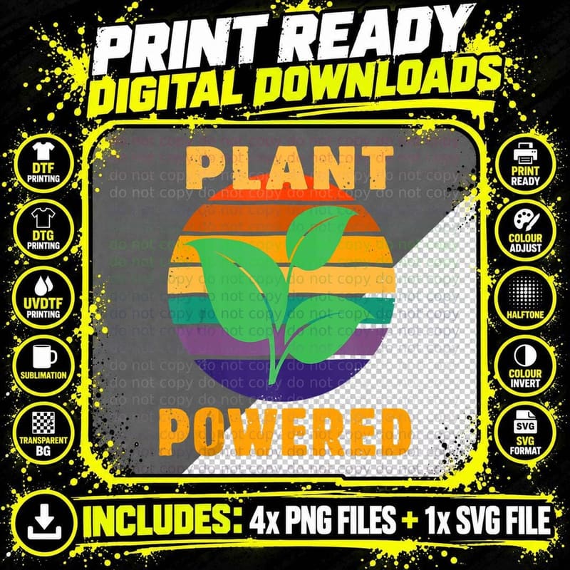Plant Powered Vegan and Vegetarian Workout Vintage Top Png SVG Digital Bundle