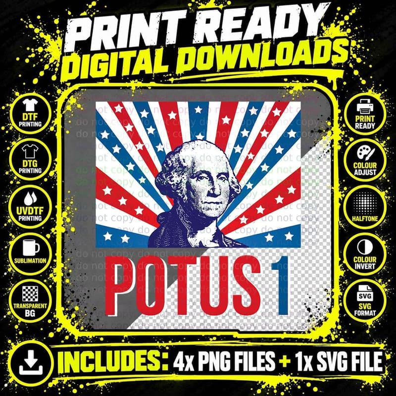 Potus 1 George Washington Retro T-Shirt Png SVG Digital Bundle