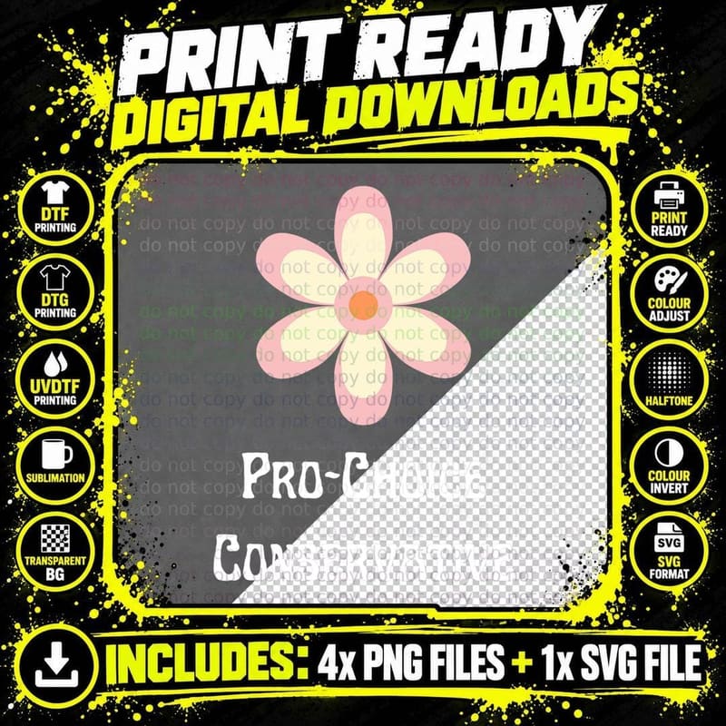 Pro Choice Conservative Feminism Groovy Flower Png SVG Digital Bundle