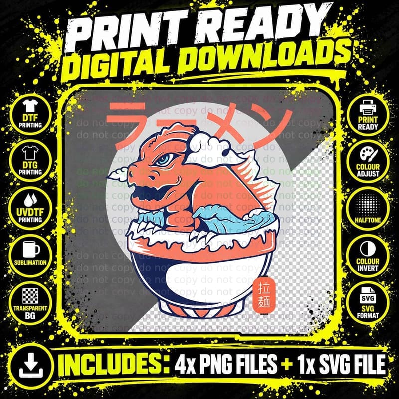 Ramen Monster Japanese Noodles Retro Japanese Culture Png SVG Digital Bundle