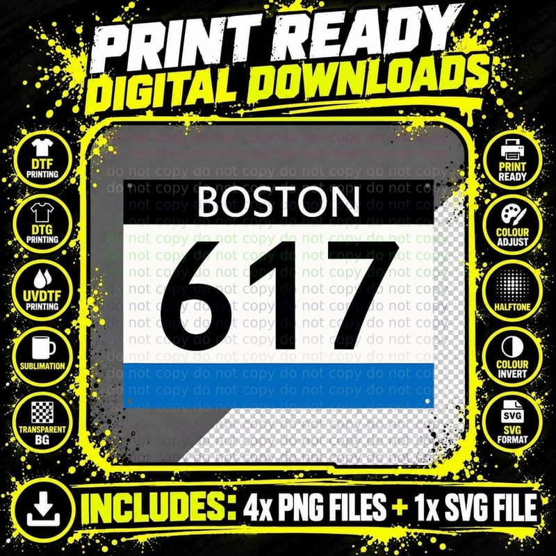 Retro 617 Area Code Boston Massachusetts Running Bib Png SVG Digital Bundle