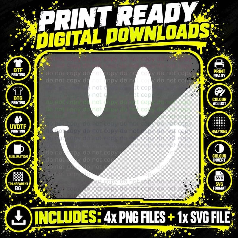 Retro Acid Smiley T-Shirt Png SVG Digital Bundle