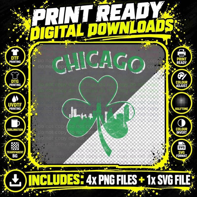 Retro Chicago St Patricks Day Shamrock Sweatshirt Men Png SVG Digital Bundle