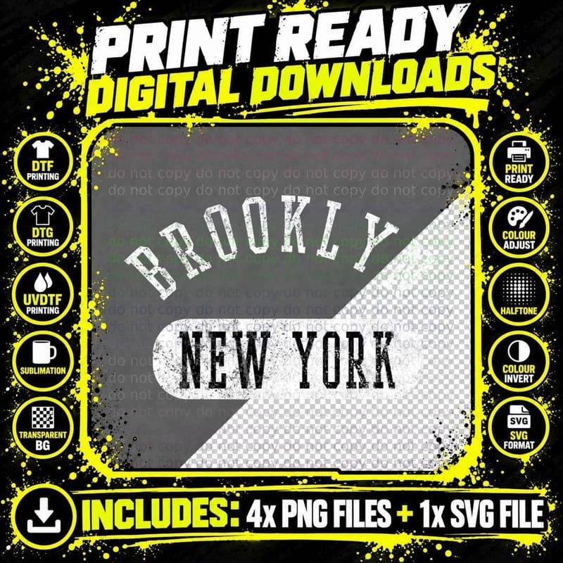 Retro Cool Brooklyn New York Distressed College Jersey Png SVG Digital Bundle
