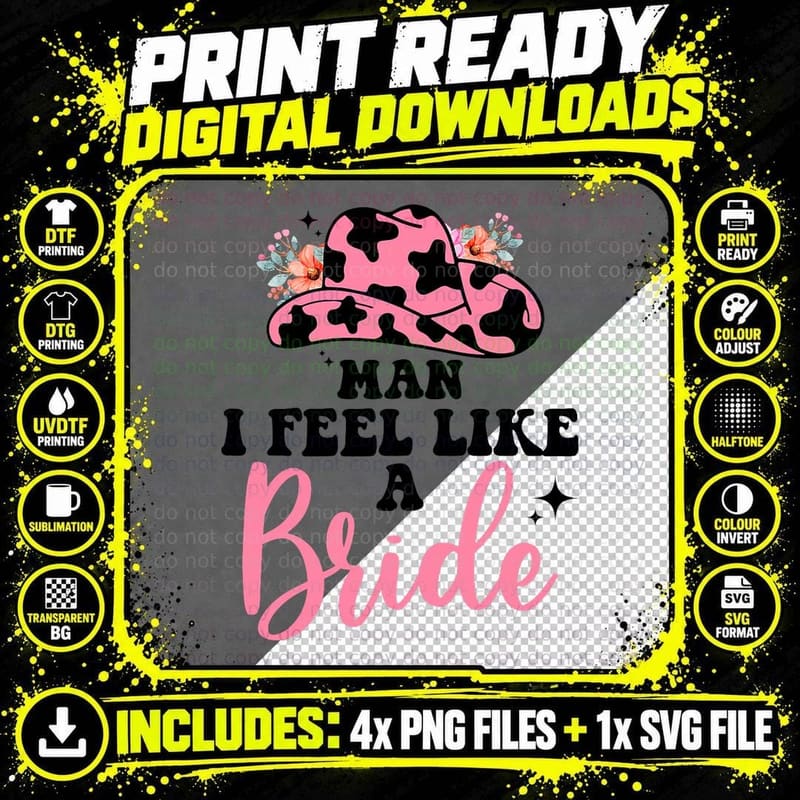 Retro Cowgirl Bachelorette Party Man I Feel Like a Bride Png SVG Digital Bundle