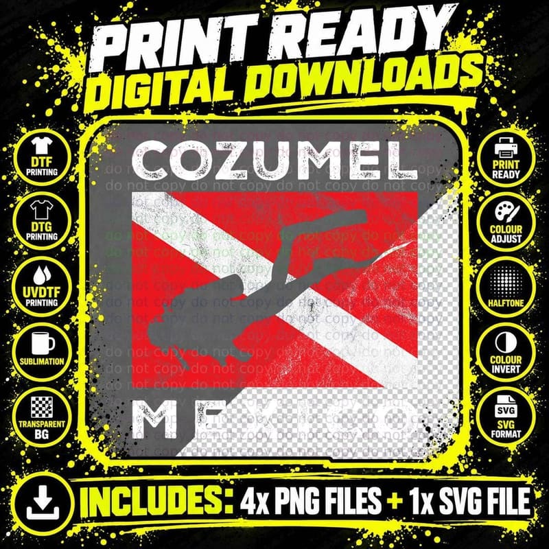 Retro Cozumel Mexico Scuba Dive Vintage Dive Flag Diving Png SVG Digital Bundle