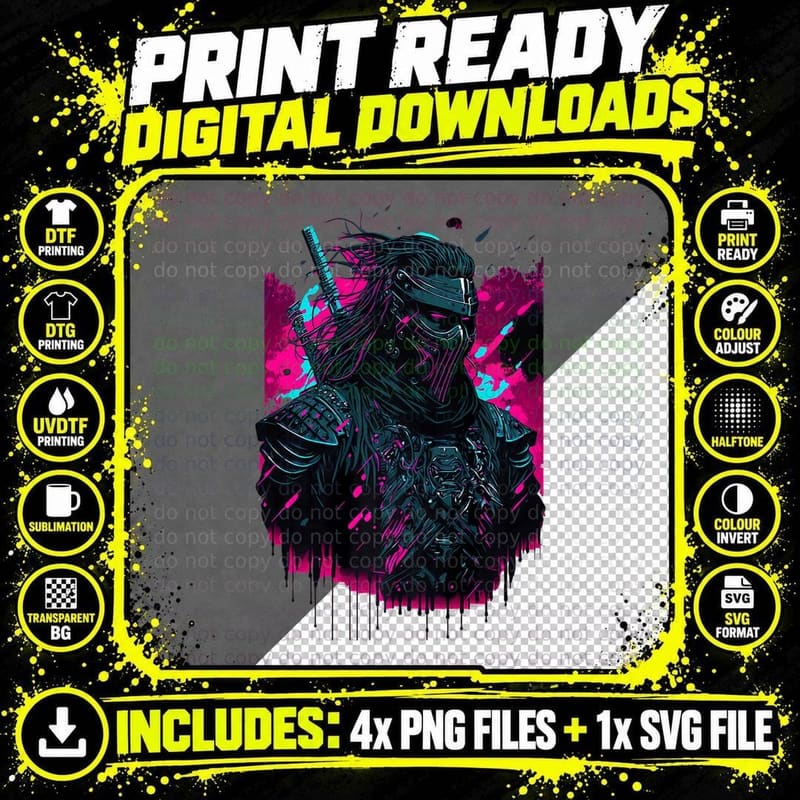 Retro Cyberpunk Samurai Shirt Japanese Vaporwave Png SVG Digital Bundle