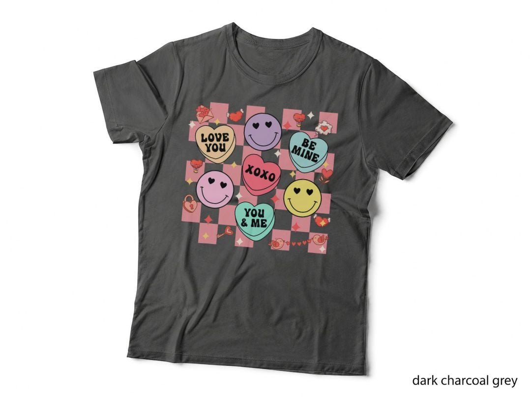 Retro Groovy Valentines Smile Candy Heart Happy Face T-Shirt