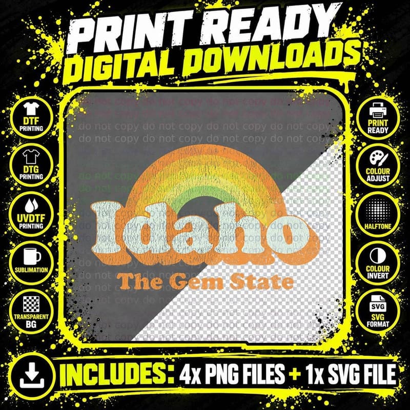 Retro Idaho T Vintage 70s Rainbow Design T-Shirt Png SVG Digital Bundle