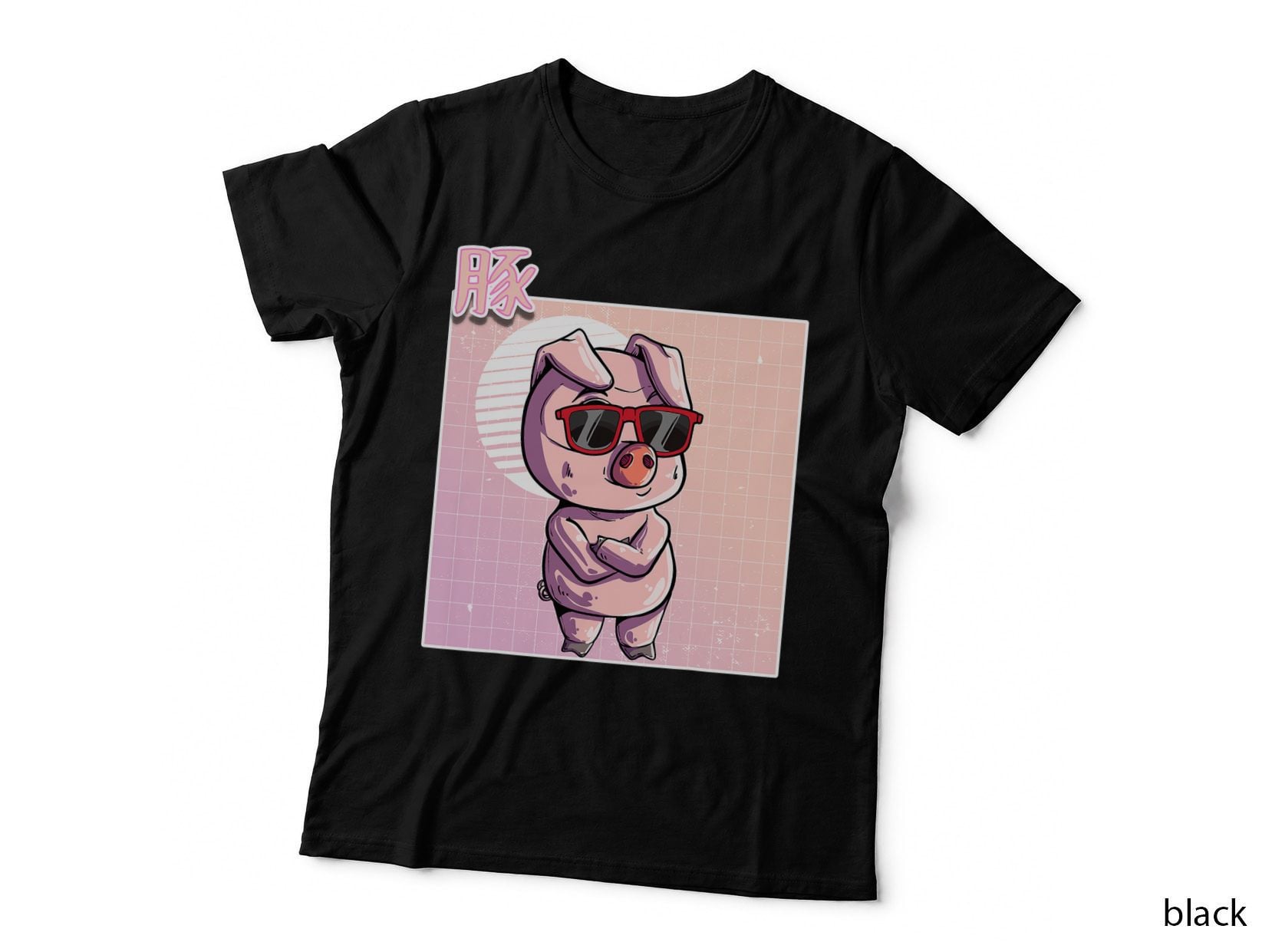 Retro Japanese Pig Vaporwave Aesthetic Pink T-Shirt