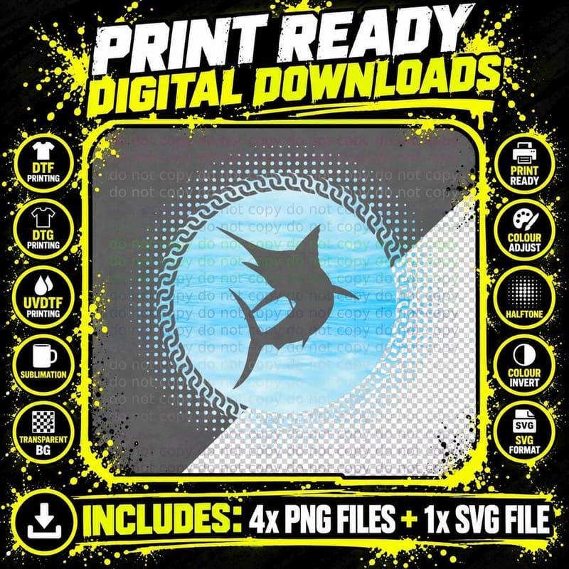 Retro Marlin Silhouette Game Fish Love Marlin T-Shirt Png SVG Digital Bundle