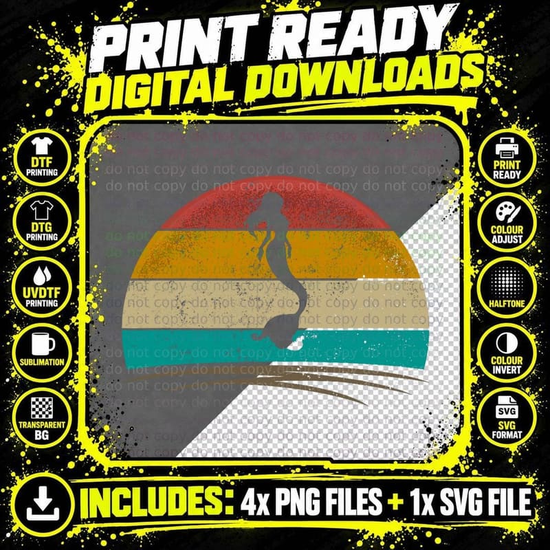 Retro Mermaid Shirt Vintage Mythical Creature Mermaid Png SVG Digital Bundle