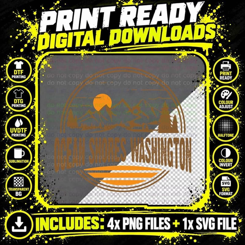 Retro Ocean Shores, Washington State Gift T-Shirt Png SVG Digital Bundle